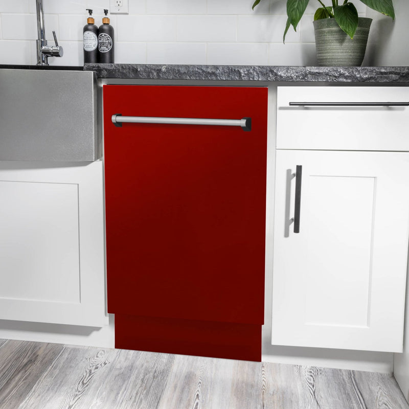 ZLINE 18-Inch Tallac Series 3rd Rack Top Control Dishwasher in Red Gloss with Stainless Steel Tub, 51dBa (DWV-RG-18)