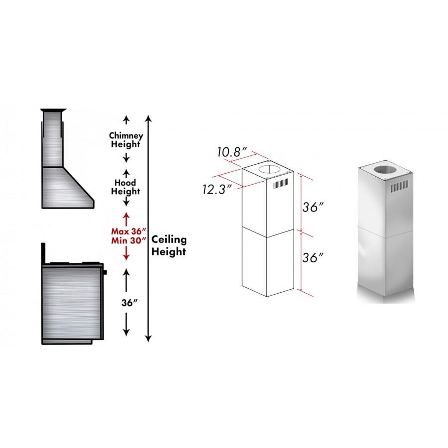 ZLINE 2-36 in. Chimney Extensions for 10 ft. to 12 ft. Ceilings - 2PCEXT-GL5i