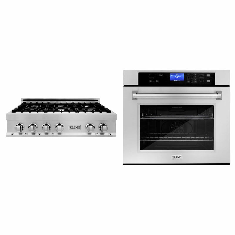 ZLINE 2-Piece Appliance Package - 36-inch Rangetop & 30-inch Wall Oven in Stainless Steel (2KP-RTAWS36)