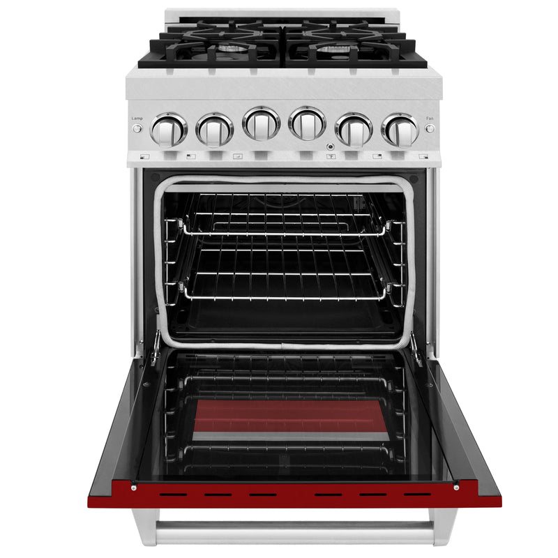 ZLINE 24-Inch 2.8 cu. ft. Range with Gas Stove and Gas Oven in DuraSnow Stainless Steel and Red Gloss Door (RGS-RG-24)