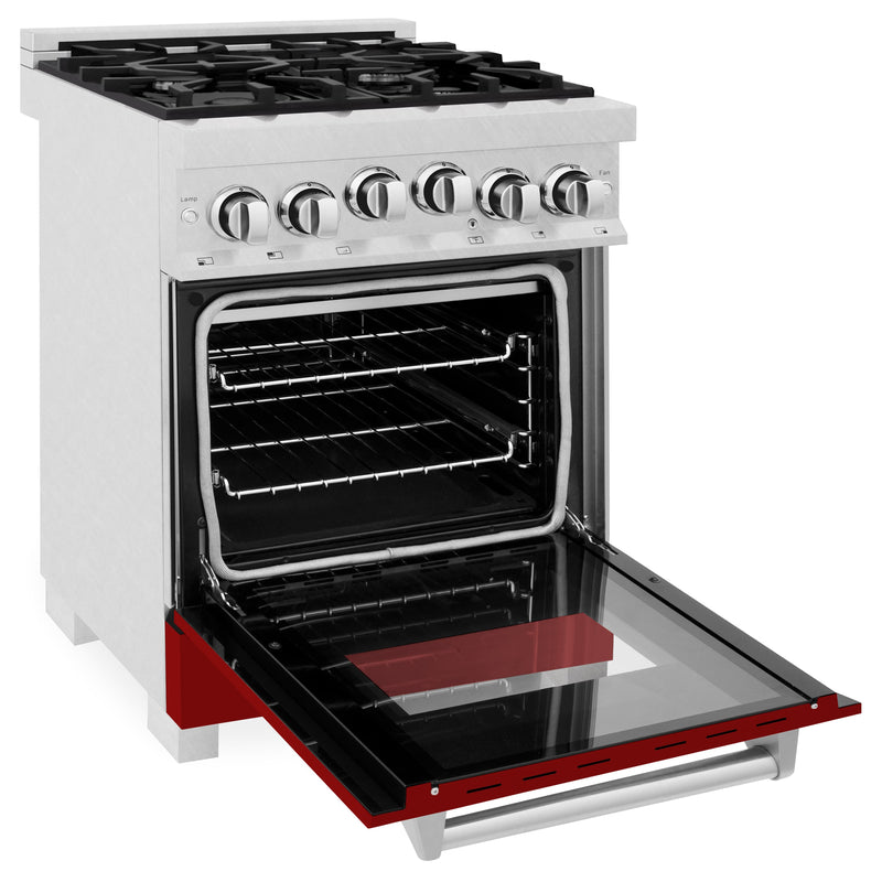 ZLINE 24-Inch 2.8 cu. ft. Range with Gas Stove and Gas Oven in DuraSnow Stainless Steel and Red Gloss Door (RGS-RG-24)