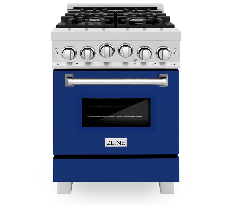ZLINE 24-Inch 2.8 cu. ft. Range with Gas Stove and Gas Oven in DuraSnow® Stainless Steel with Blue Gloss Door (RGS-BG-24)