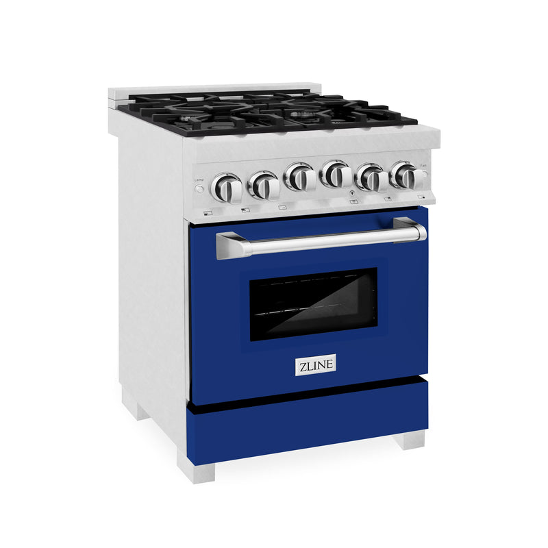 ZLINE 24-Inch 2.8 cu. ft. Range with Gas Stove and Gas Oven in DuraSnow® Stainless Steel with Blue Gloss Door (RGS-BG-24)
