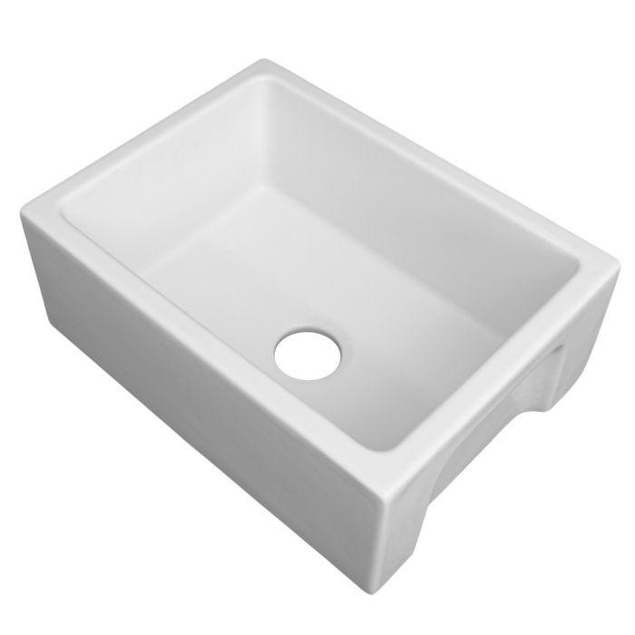 ZLINE 24-Inch Venice Farmhouse Apron Front Reversible Single Bowl Fireclay Kitchen Sink with Bottom Grid in White Matte (FRC5120-WM-24)