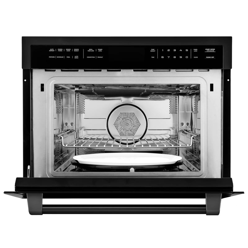 ZLINE 3-Piece Appliance Package - 30-Inch Dual Fuel Range with Brass Burners, 24-Inch Microwave Oven & Convertible Wall Mount Hood in Black Stainless Steel (3KP-RABRHMWO-30)