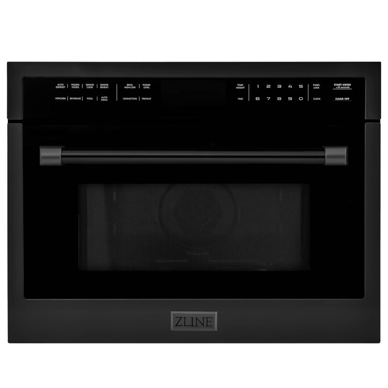 ZLINE 3-Piece Appliance Package - 36-Inch Gas Range with Brass Burners, Convertible Wall Mount Hood & Microwave Oven in Black Stainless Steel (3KP-RGBRHMWO-36)
