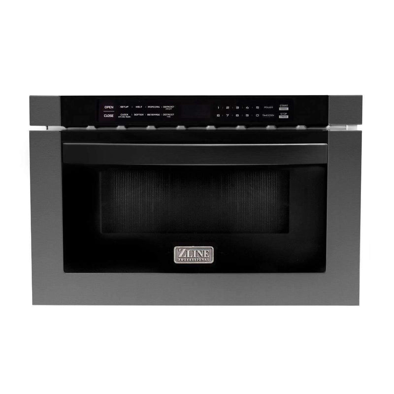 ZLINE 3-Piece Appliance Package - 48-inch Dual Fuel Range with Brass Burners, Microwave Drawer & Premium Hood in Black Stainless Steel (3KP-RABRH48-MW)