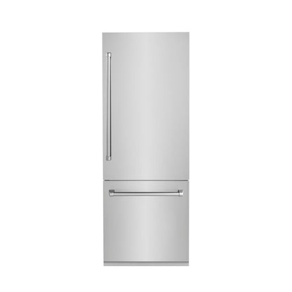 ZLINE 30" 16.1 cu. ft. Built-In 2-Door Bottom Freezer Refrigerator with Internal Water and Ice Dispenser in Stainless Steel RBIV-304-30