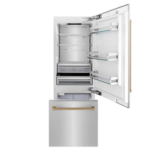 ZLINE 30" Autograph Edition 16.1 cu. ft. Built-in 2-Door Bottom Freezer Refrigerator with Internal Water and Ice Dispenser in Stainless Steel RBIVZ-304-30
