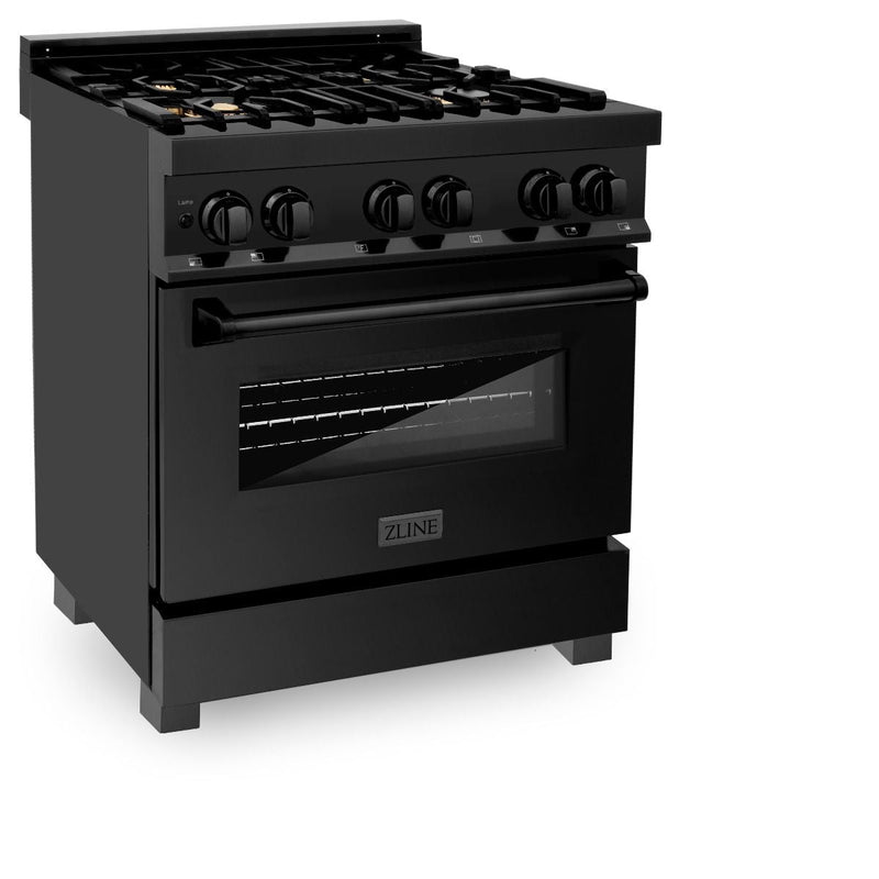 ZLINE 30-Inch Black Stainless 4.0 Cu.ft. 4 Gas Burner/Electric Oven Range With Brass Burners (RAB-BR-30)