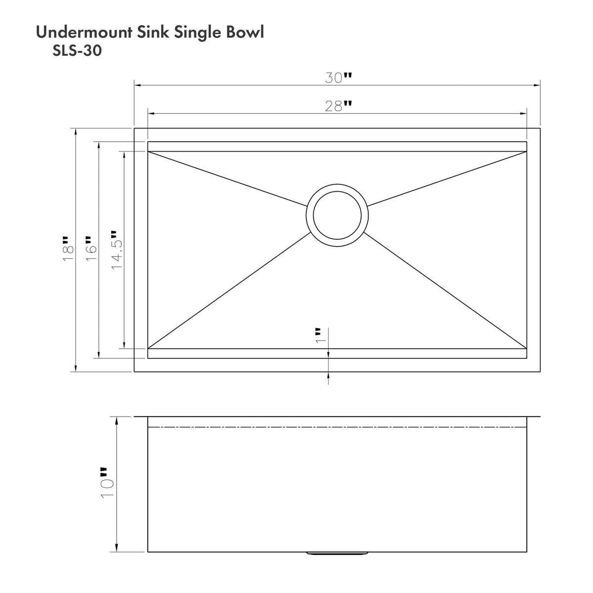 ZLINE 30" Garmisch Undermount Single Bowl Kitchen Sink with Bottom Grid and Accessories 