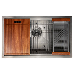 ZLINE 30" Garmisch Undermount Single Bowl Kitchen Sink with Bottom Grid and Accessories 