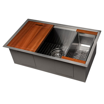 ZLINE 30" Garmisch Undermount Single Bowl Kitchen Sink with Bottom Grid and Accessories 