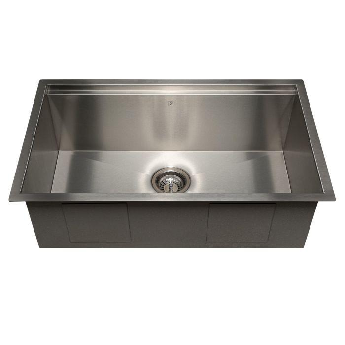 ZLINE 30-Inch Garmisch Undermount Single Bowl Stainless Steel Kitchen Sink with Bottom Grid and Accessories (SLS-30)