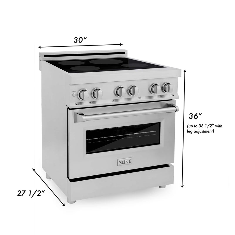 ZLINE 30-Inch 4.0 cu. ft. Induction Range with a 4 Element Stove and Electric Oven in DuraSnow Stainless Steel (RAINDS-SN-30)