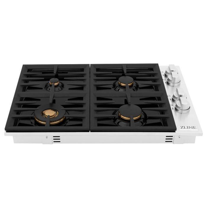 ZLINE 30-Inch Drop-in Cooktop With 4 Gas Burners And Black Porcelain Top with Brass Burners (RC-BR-30-PBT)