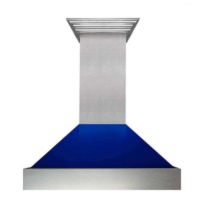 ZLINE 2-Piece Appliance Package - 30-inch Gas Range With Blue Gloss Door & Blue Gloss Range Hood in DuraSnow Stainless Steel (2KP-RGSBGRH30)