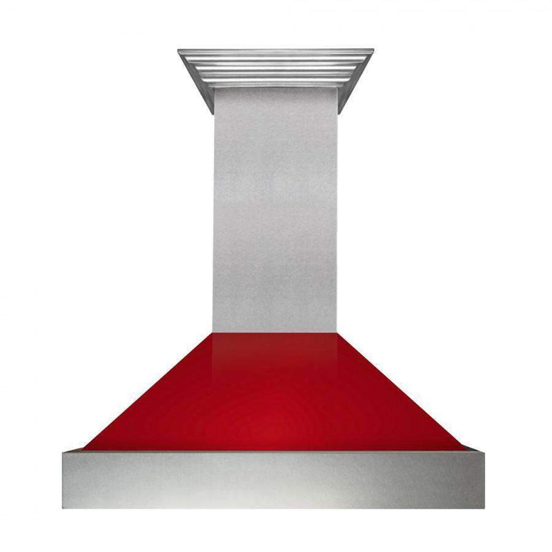 ZLINE 30-Inch Ducted DuraSnow Stainless Steel Wall Mount Range Hood with Red Gloss Shell (8654RG-30)