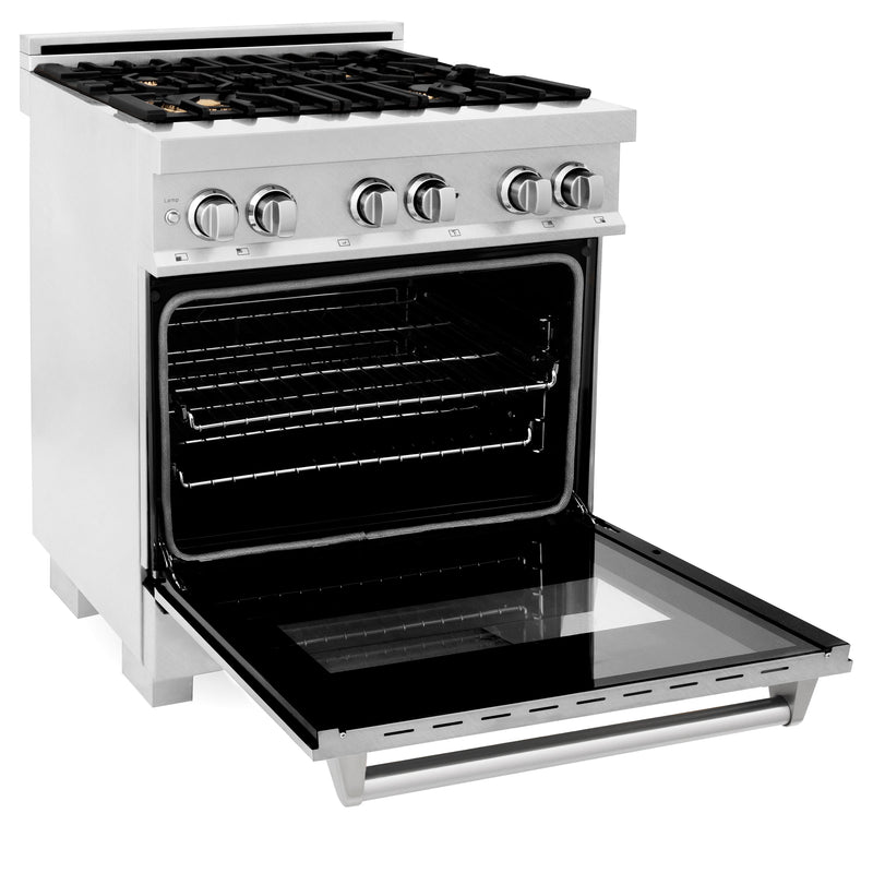 ZLINE 30-Inch Professional 4.0 Cu. Ft. 4 Dual Fuel Range In DuraSnow Stainless Steel With Brass Burners (RAS-SN-BR-30)