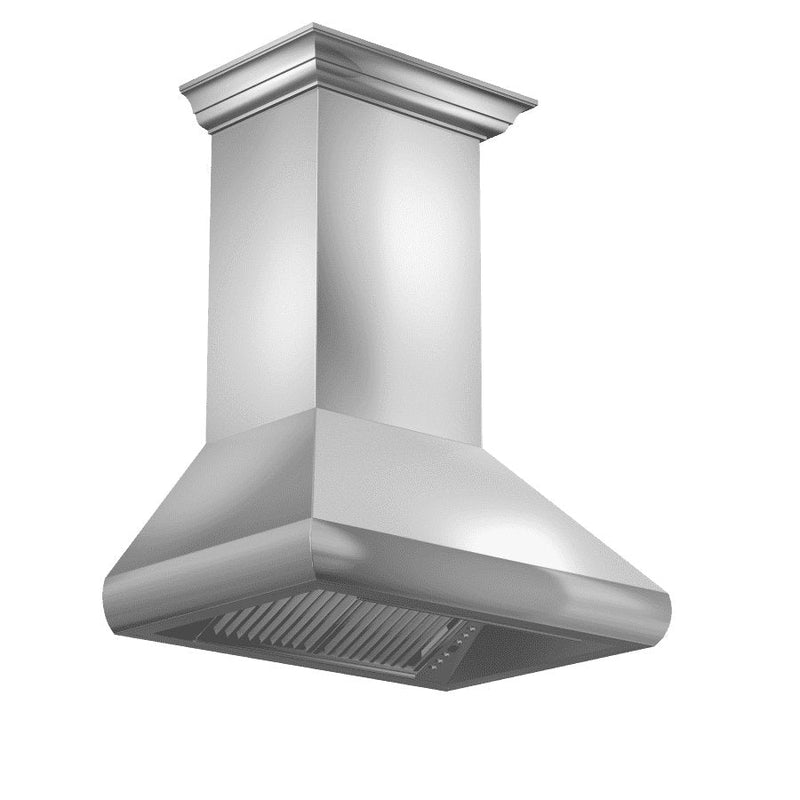 ZLINE 30-Inch Professional Convertible Vent Wall Mount Range Hood in Stainless Steel with Crown Molding (587CRN-30)