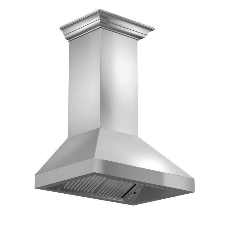 ZLINE 30-Inch Professional Convertible Vent Wall Mount Range Hood in Stainless Steel with Crown Molding (597CRN-30)