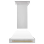 ZLINE 30 Inch Autograph Edition Range Hood with White Matte Shell and Gold Handle, 8654STZ-WM30-G