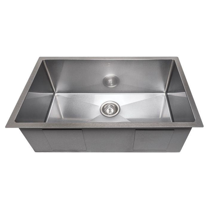 ZLINE 30-Inch Meribel Undermount Single Bowl Fingerprint Resistant Stainless Steel Kitchen Sink with Bottom Grid (SRS-30S)