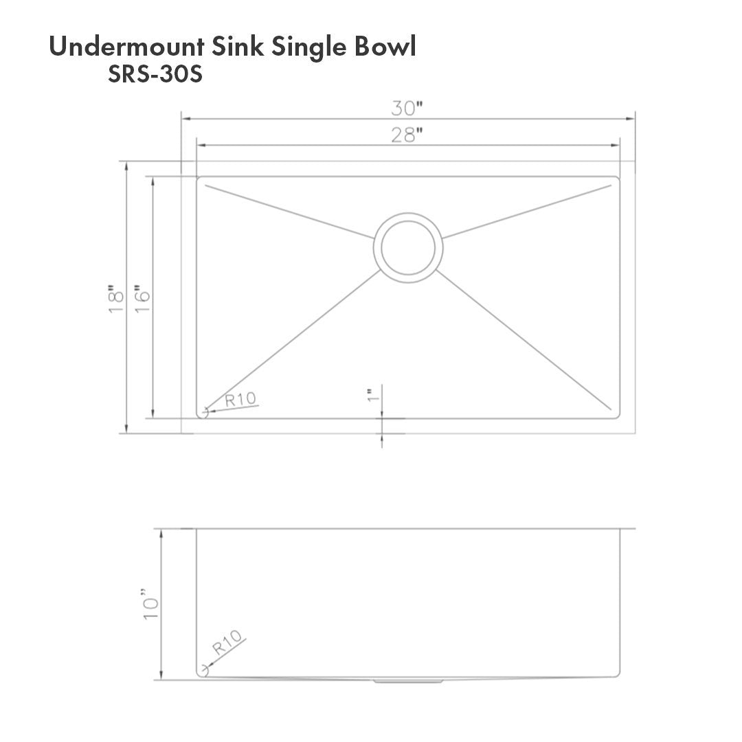 ZLINE 30" Meribel Undermount Single Bowl Kitchen Sink with Bottom Grid