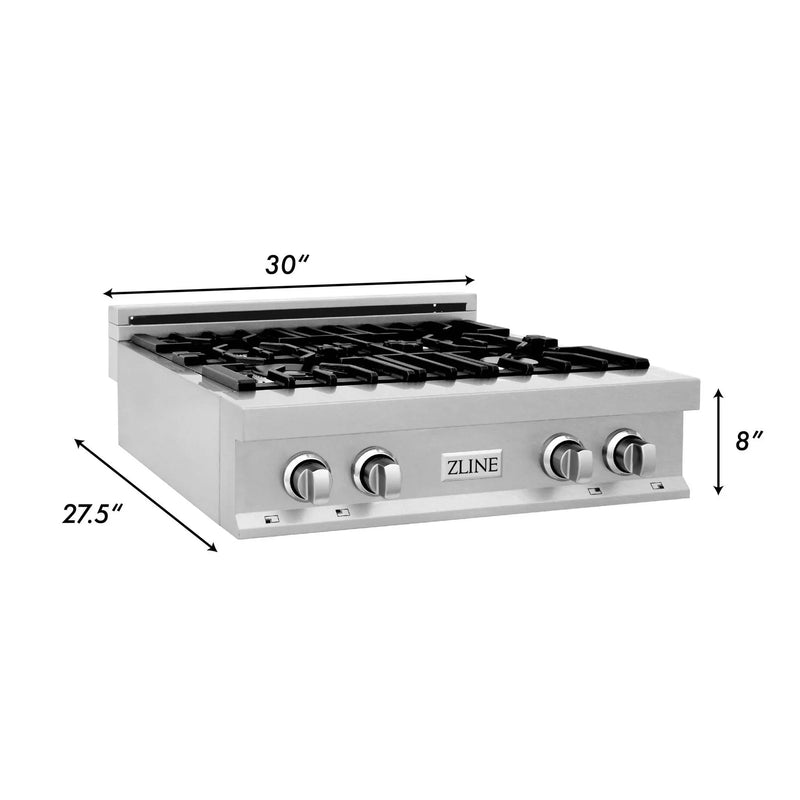 ZLINE 30-Inch Porcelain Gas Stovetop in Fingerprint Resistant Stainless Steel with 4 Gas Brass Burners and Griddle (RTS-BR-GR-30)