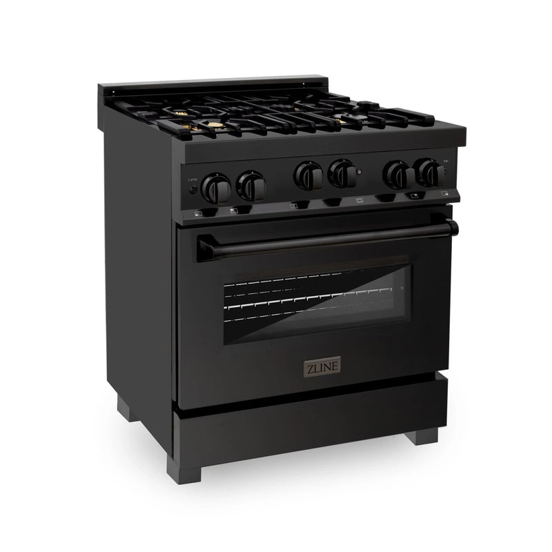 ZLINE 30-Inch Professional 4.0 Cu. Ft. Gas On Gas Range In Black Stainless Steel With Brass Burners (RGB-BR-30)