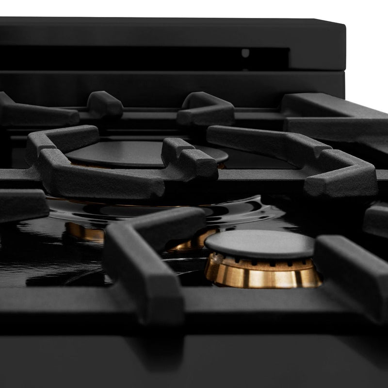 ZLINE 30-Inch Professional 4.0 Cu. Ft. Gas On Gas Range In Black Stainless Steel With Brass Burners (RGB-BR-30)