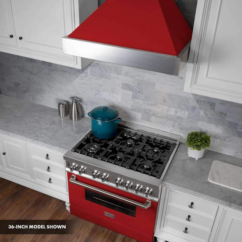 ZLINE 30-Inch Professional Dual Fuel Range in DuraSnow Stainless with Red Matte Door (RAS-RM-30)