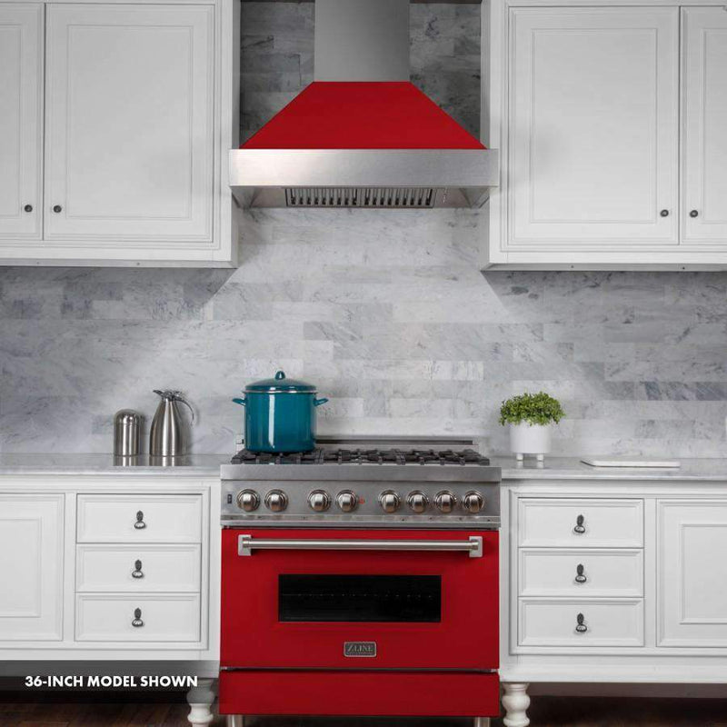 ZLINE 30-Inch Professional Dual Fuel Range in DuraSnow Stainless with Red Matte Door (RAS-RM-30)