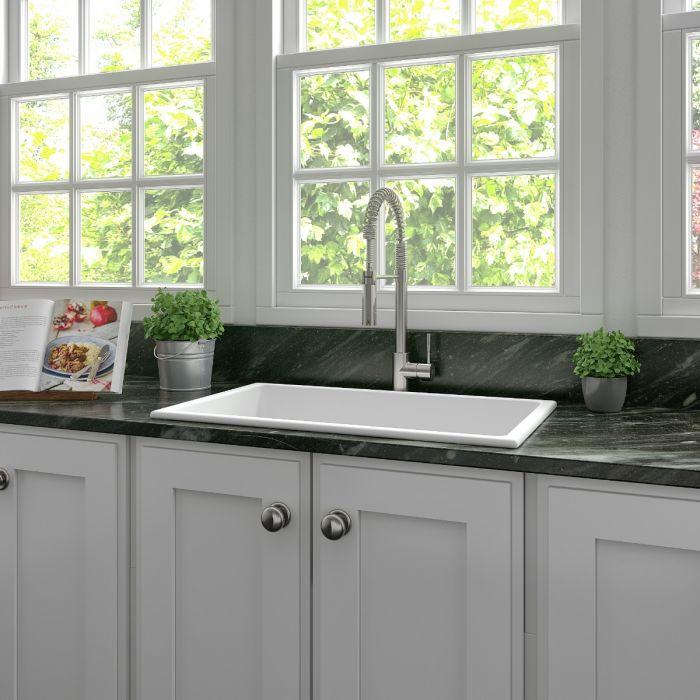 ZLINE 30-Inch Rome Dual Mount Single Bowl Fireclay Kitchen Sink with Bottom Grid in White Matte (FRC5124-WM-30)