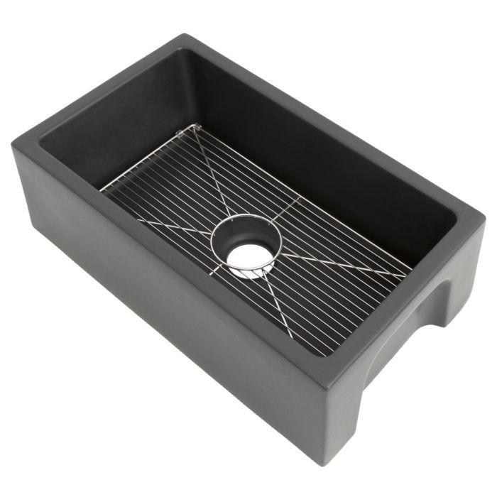 ZLINE 30-Inch Venice Farmhouse Apron Front Reversible Single Bowl Fireclay Kitchen Sink with Bottom Grid in Charcoal (FRC5119-CL-30)