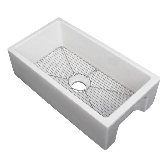 ZLINE 30-Inch Venice Farmhouse Apron Front Reversible Single Bowl Fireclay Kitchen Sink with Bottom Grid in White Gloss (FRC5119-WH-30)