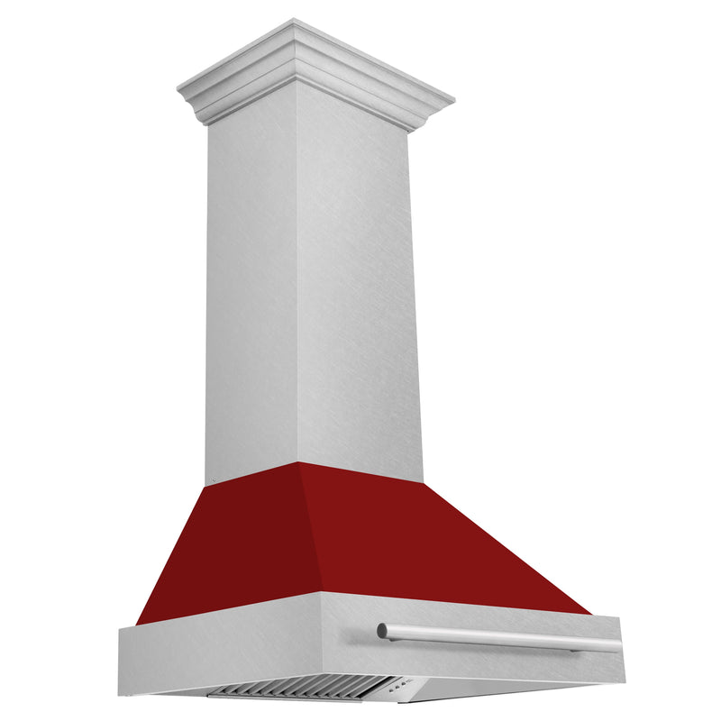 ZLINE 30-Inch Wall Mount Range Hood in DuraSnow® Stainless Steel with Red Gloss Shell (8654SNX-RG-30)