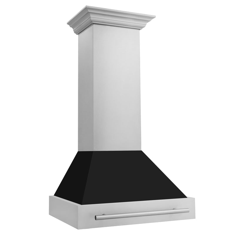 ZLINE 30-Inch Wall Mount Range Hood in Stainless Steel with Black Matte Shell and Stainless Steel Handle (8654STX-BLM-30)