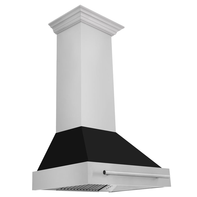 ZLINE 30-Inch Wall Mount Range Hood in Stainless Steel with Black Matte Shell and Stainless Steel Handle (8654STX-BLM-30)