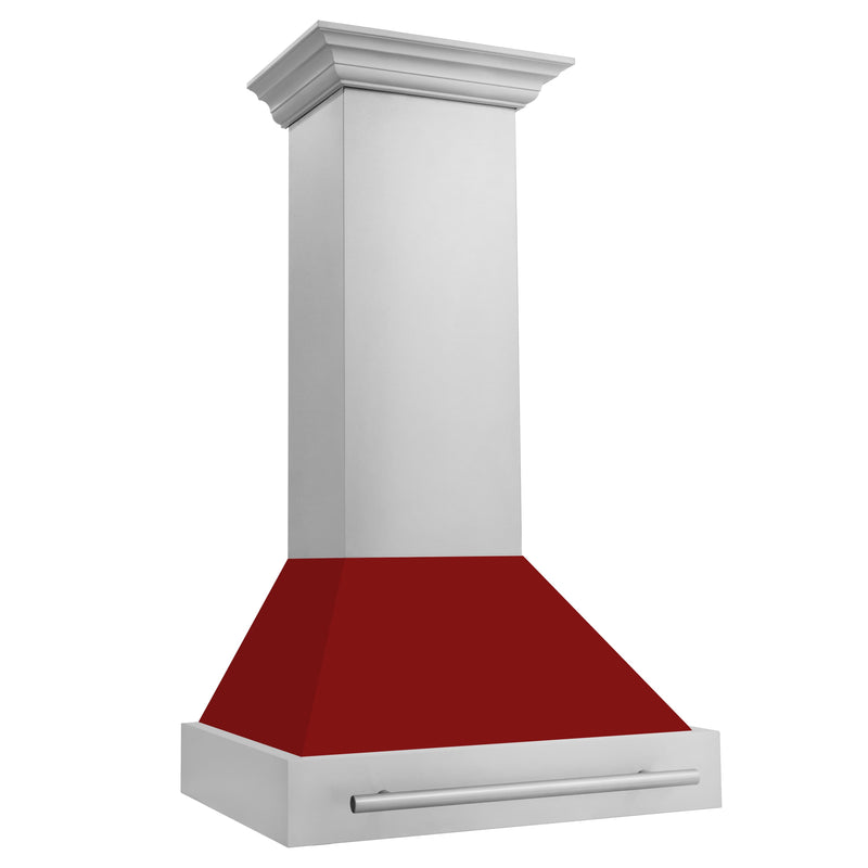 ZLINE 30-Inch Wall Mount Range Hood in Stainless Steel with Red Gloss Shell and Stainless Steel Handle (8654STX-RG-30)