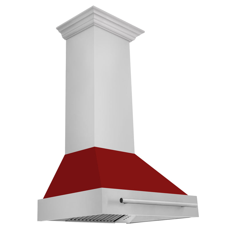 ZLINE 30-Inch Wall Mount Range Hood in Stainless Steel with Red Gloss Shell and Stainless Steel Handle (8654STX-RG-30)