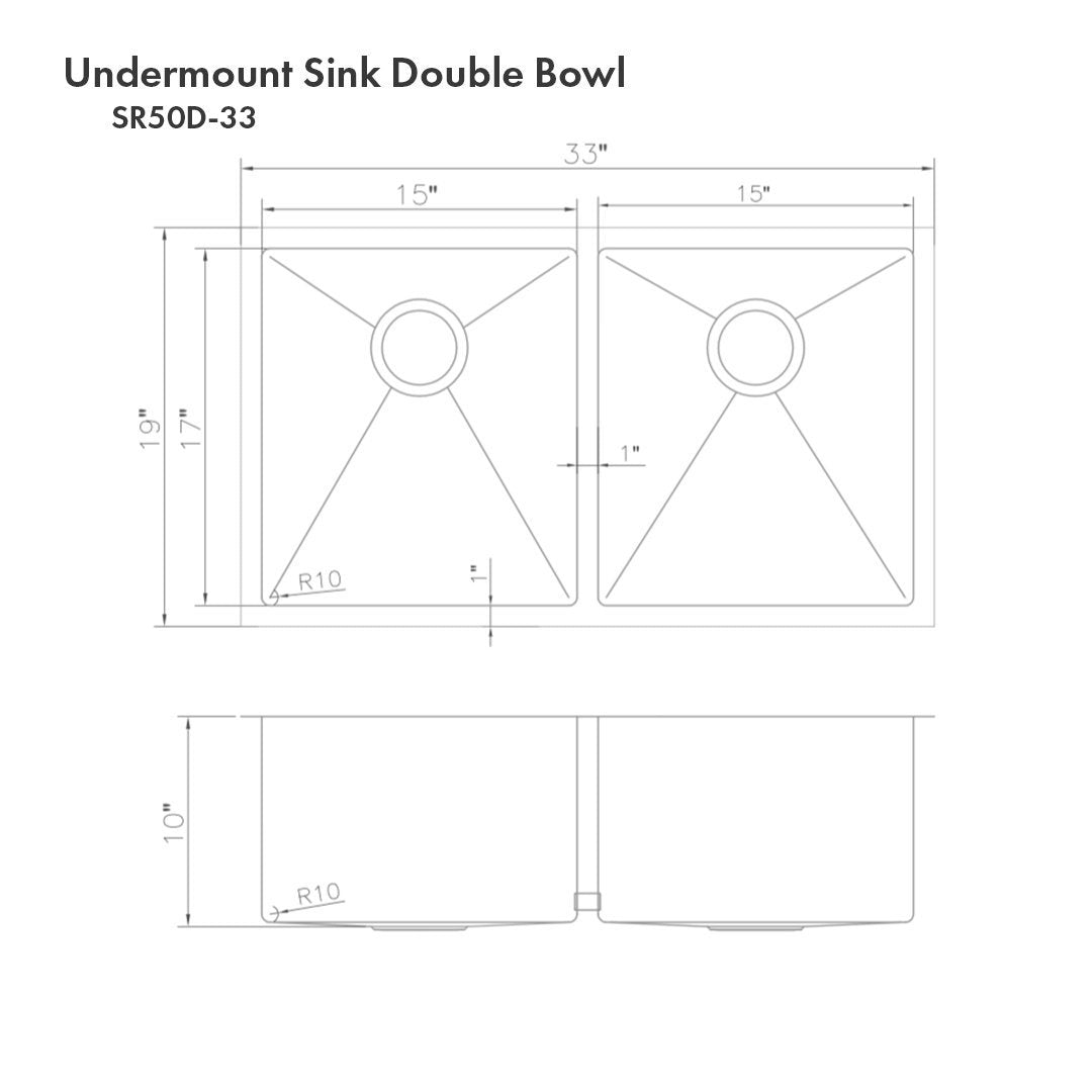 ZLINE 33" Anton Undermount Double Bowl Kitchen Sink with Bottom Grid