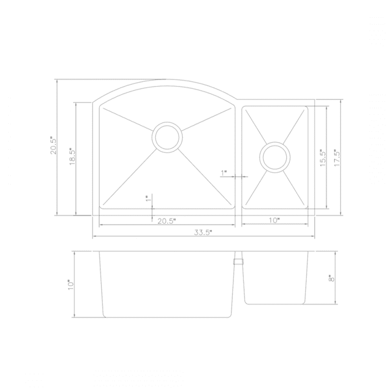 ZLINE 33-Inch Cortina Undermount Double Bowl Stainless Steel Kitchen Sink with Bottom Grid (SC70D-33)