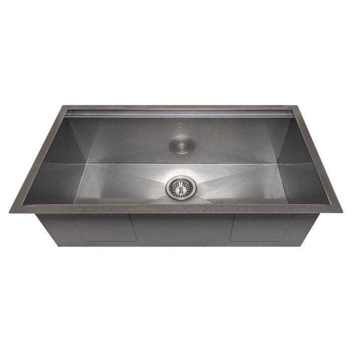ZLINE 33-Inch Garmisch Undermount Single Bowl Fingerprint Resistant Stainless Steel Kitchen Sink with Bottom Grid and Accessories (SLS-33S)
