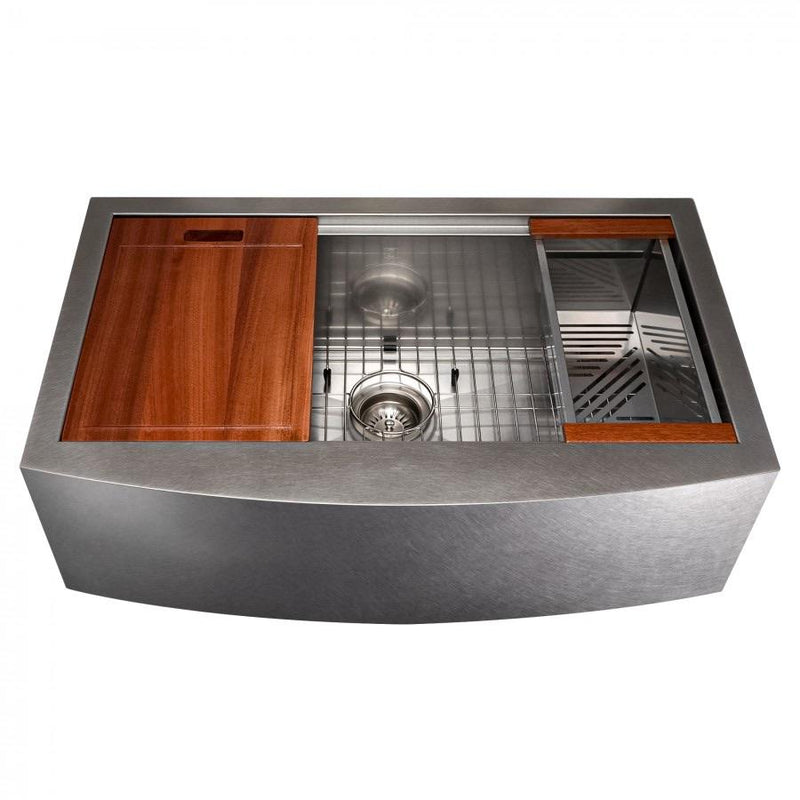 ZLINE 33-Inch Moritz Farmhouse Apron Mount Single Bowl Fingerprint Resistant Stainless Steel Kitchen Sink with Bottom Grid and Accessories (SLSAP-33S)