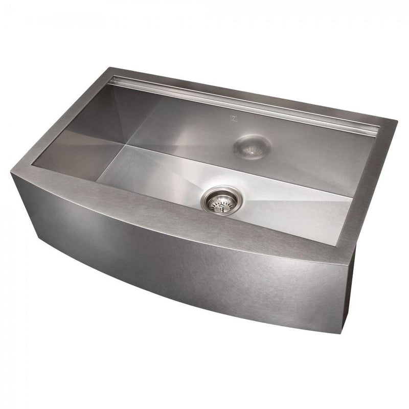 ZLINE 33-Inch Moritz Farmhouse Apron Mount Single Bowl Fingerprint Resistant Stainless Steel Kitchen Sink with Bottom Grid and Accessories (SLSAP-33S)