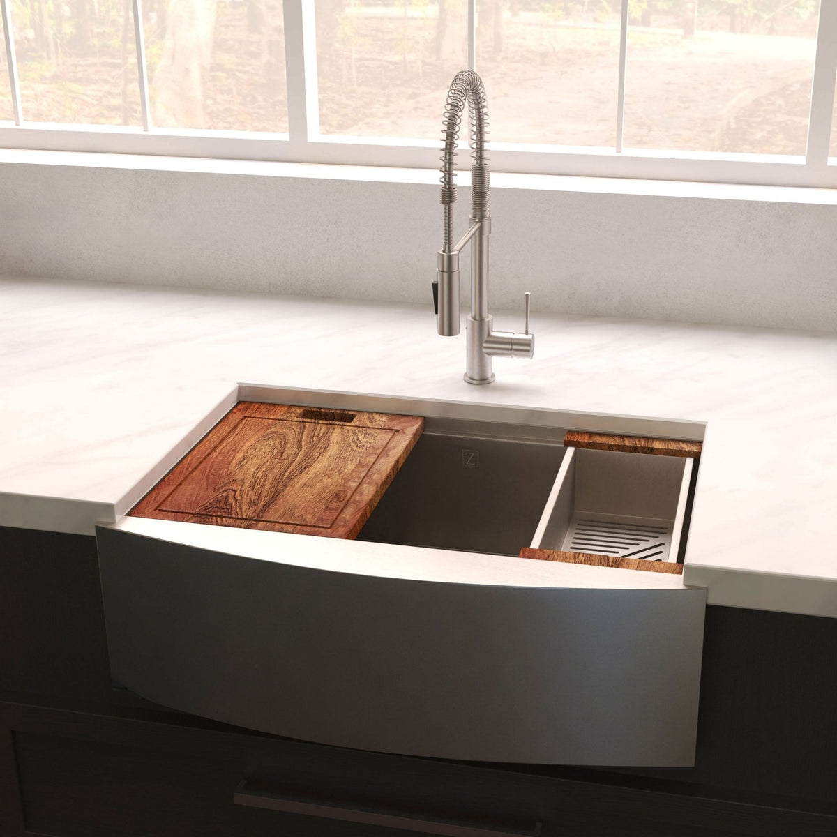 ZLINE 33" Moritz Farmhouse Apron Mount Single Bowl Kitchen Sink with Bottom Grid and Accessories