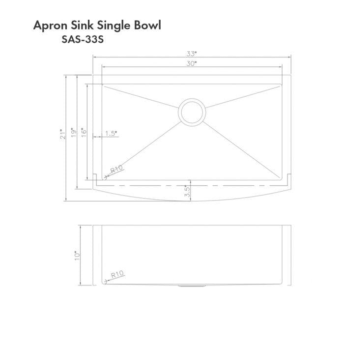 ZLINE 33-Inch Vail Farmhouse Apron Mount Single Bowl Fingerprint Resistant Stainless Steel Kitchen Sink with Bottom Grid (SAS-33S)