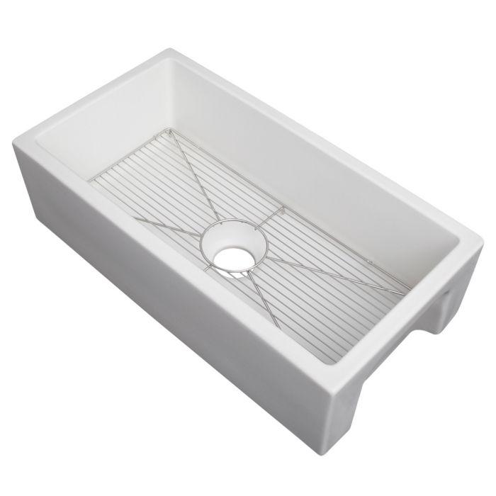 ZLINE 33-Inch Venice Farmhouse Apron Front Single Bowl Reversible Fireclay Kitchen Sink with Bottom Grid in White Matte (FRC5131-WM-33)