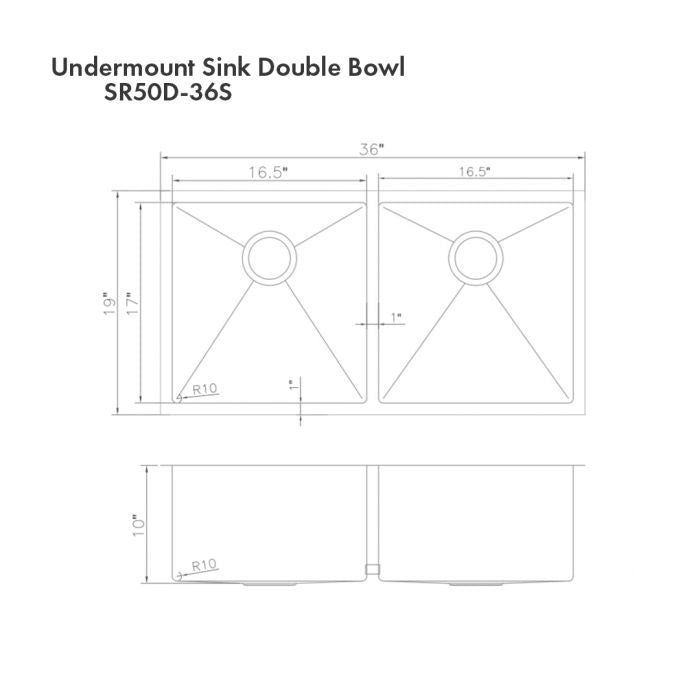 ZLINE 36-Inch Anton Undermount Double Bowl Fingerprint Resistant Stainless Steel Kitchen Sink with Bottom Grid (SR50D-36S)